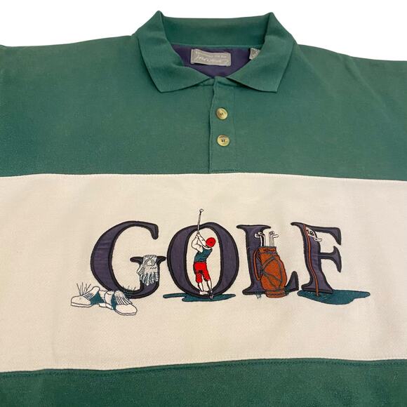 Vintage Lord & Taylor GOLF Embroidered Collared Sweater Size Large Green & White - Picture 2 of 10